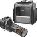 Cat Backpack with Detachable Play Tunnel, 2 in 1 Cat Tunnel Backpack Suitable for Carrying & Playing, Expandable Dog Backpack for Small Medium Kitten Puppy, Suitable for Travel Hiking Camping