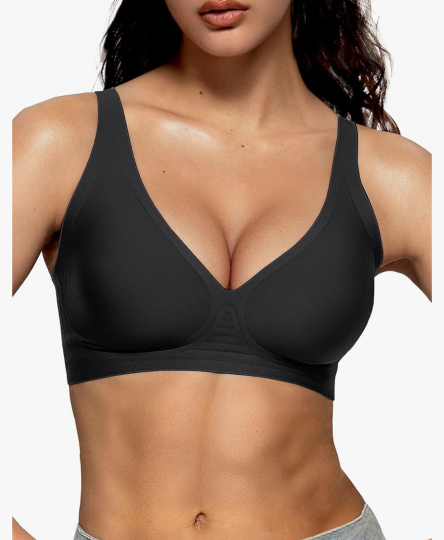 Vertvie Womens Wireless Seamless Bras Deep V No Underwire Push Up Bras Supportive Full Coverage Bralettes Plunge T Shirt Bra, Size M