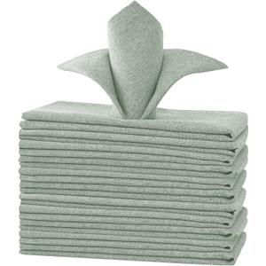 H.VERSAILTEX Linen Textured Cloth Napkins Set of 12 (18" X 18") Linen Textured Dinner Napkins Waterproof Extra Soft Thick Durable Reusable Napkins with Hemmed Edges, Heather Sage