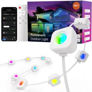 Fitop Permanent Outdoor Lights, 50FT RGB Smart Eaves Lights for House, IP67 Waterproof LED Strip, Music Sync, APP/Voice/Remote Control, Compatible with Alexa/Google