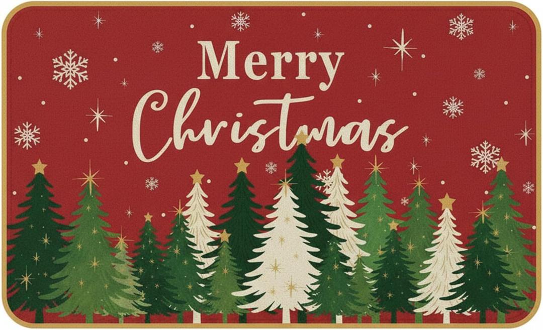 Christmas Door Rug 17 x 29 Inch Welcome Tree Door Rugs Non Slip Washable Mat Holiday Decor Xmas Carpet for Indoor or Outdoor Decorations
