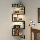 Corner Floating Shelves with Lights - 5 Tiers Corner Shelf Wall Mounted, Bookshelf with LED Light, Floating Shelves for Wall Decor, Display Shelf for Bedroom, Living Room, Office & Home-Brown