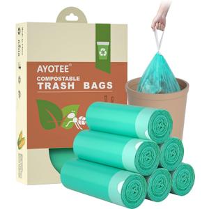 AYOTEE Compostable Trash Bags 4 Gallon Drawstring Trash Bags,100 Counts Ultra Strong Unscented Garbage Bag Small TrashBags Waste Basket Liners for Bathroom, Kitchen, Car, Pet