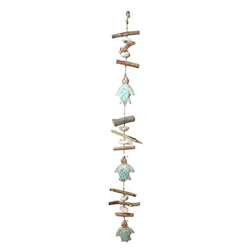 Beachcombers 37" Hanging Decorative Indoor Wood Drop w/Turtles & Driftwood Theme Accent Piece Home Kitchen Living Room Bedroom Summer Coastal Nautical Beach House Decor Decoration Beige