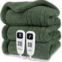 Heated Blanket Electric Blanket King - Fast Heating Blanket Throw Dual Control Double Sided Sherpa with 10 Heating Levels & 2-10 Hours Auto Off, Mashine Washable, 90 x 100 Inches, Green