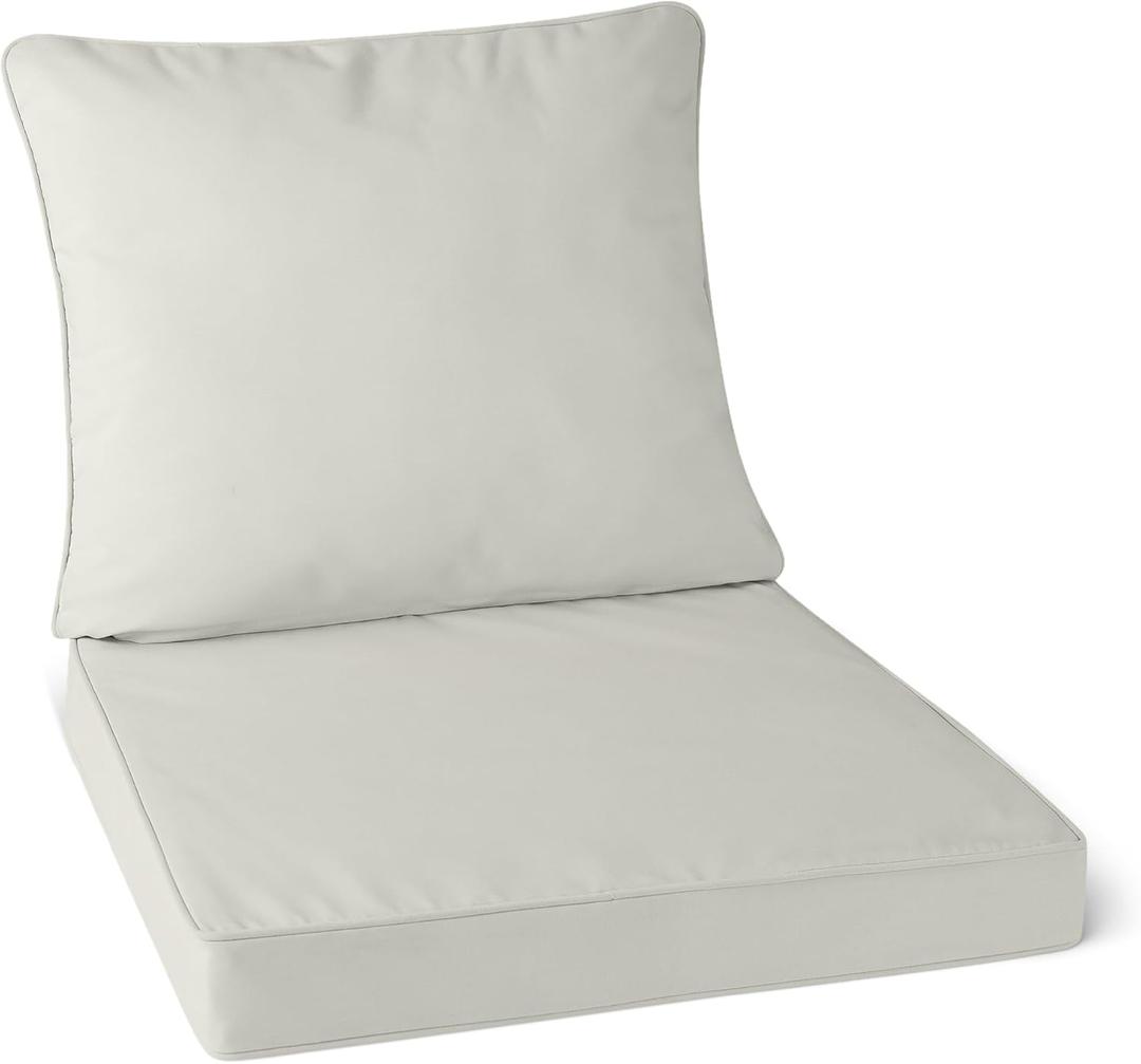 Amazon Basics Patio Chair Cushion with Back, 24x24x3 inch, Beige, Water Resistant, High-Resilient Foam, 1-Pack