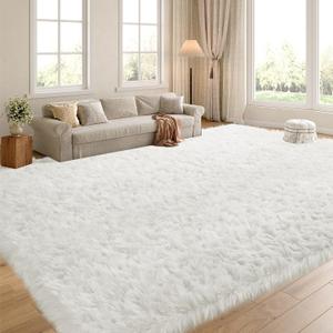 HOMBYS 10x10 Oversized Faux Fur Area Rug for Living Room Bedroom, Super Soft & Fluffy White Faux Sheepskin Play Carpet for Kids Children, Luxury Plush Furry Dcor Shaggy Feet Mat for Bedside