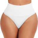 Thong Shapewear for Women Tummy Control Body Shaper Underwear Seamless High Waist Shaping Panties Girdle (Small, White)