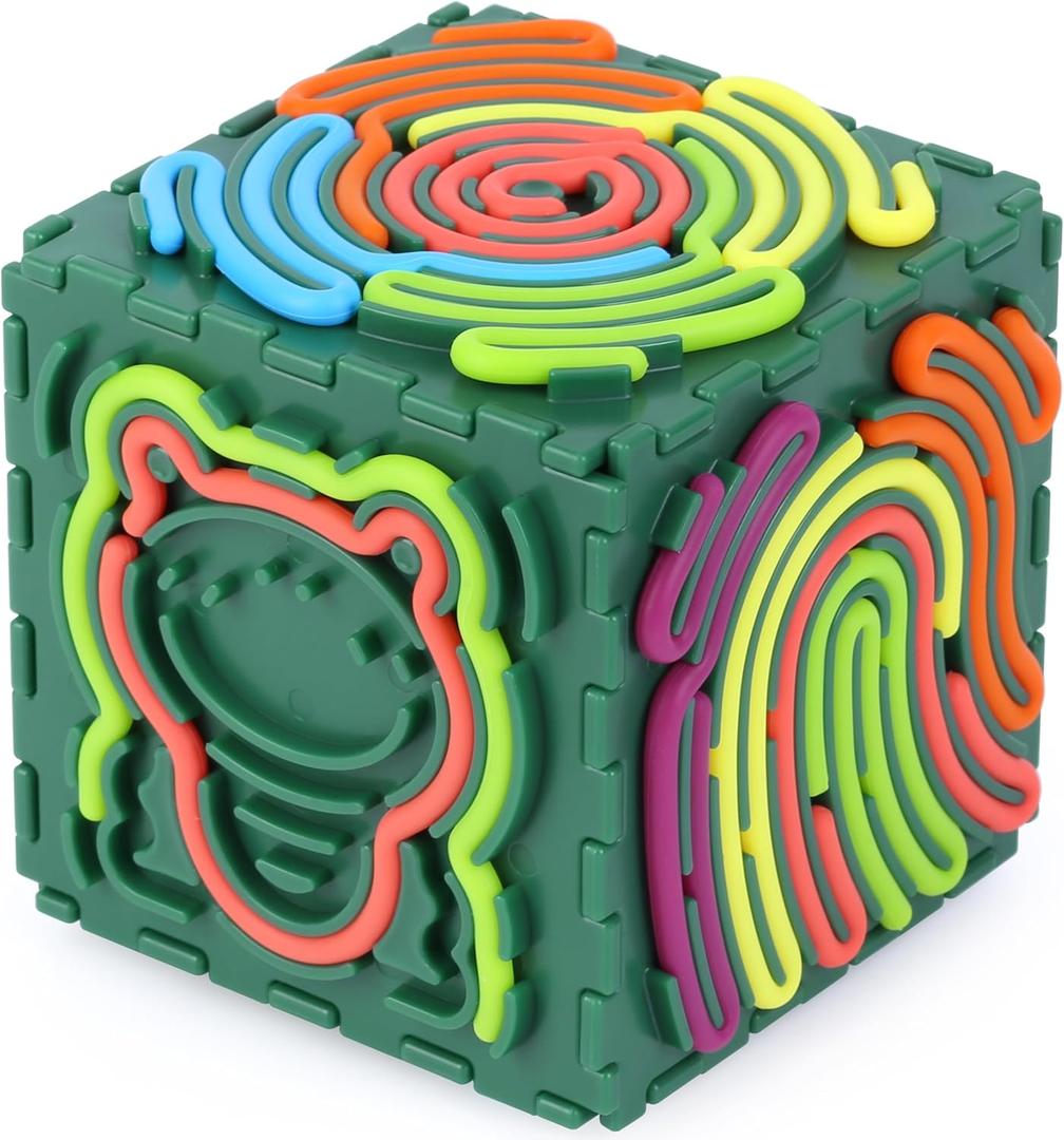 Creative 3D Sensory Cube Toys for Children with Autism,Silicone Fingertip Cube Toys for Anxiety Relief, Focus, ADHD & Autism,Suitable for Children and Adults,with 20 Silicone Strings (Green)