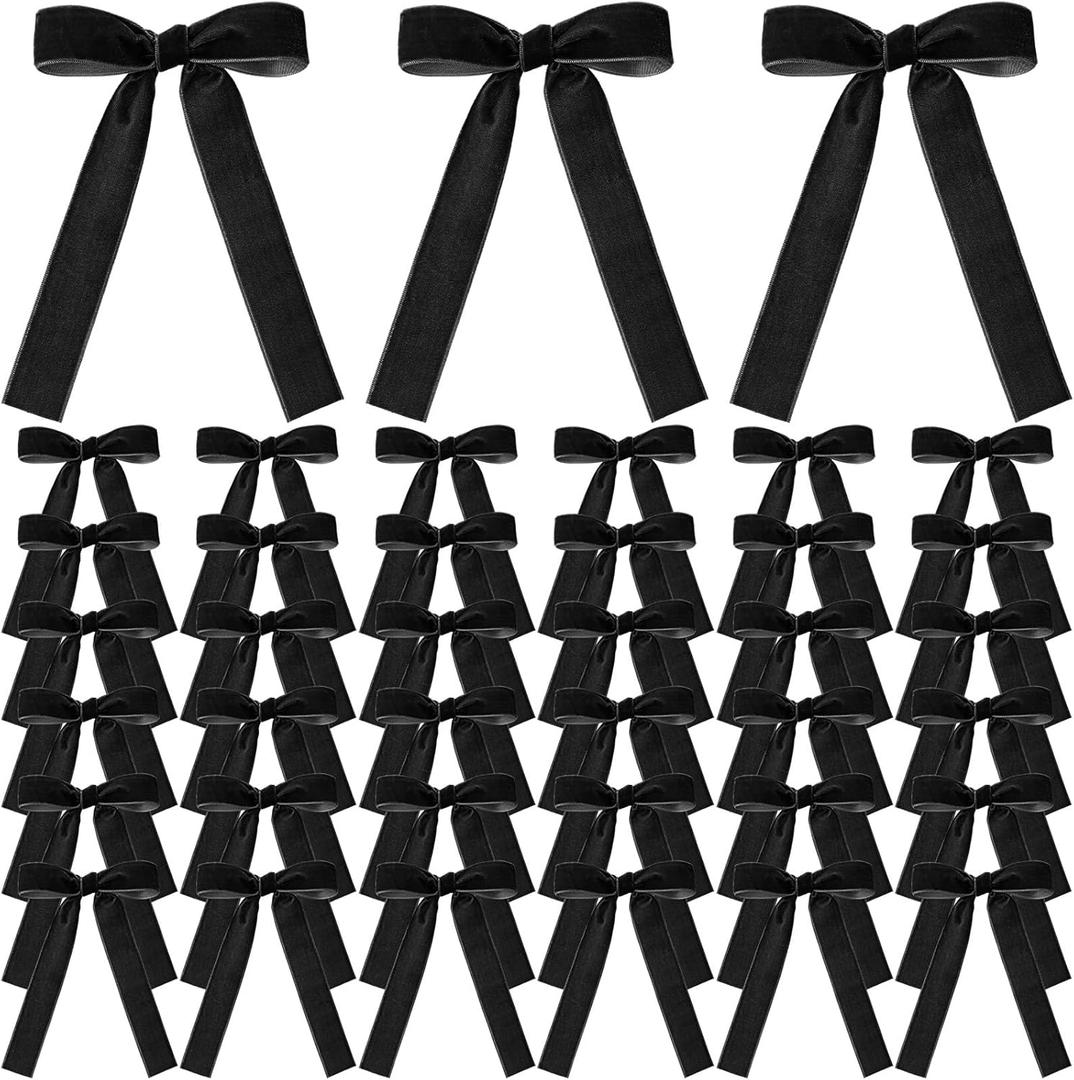 LOYIM 36 Pieces Valentine's Day Velvet Bow Valentine Ribbon Wreath Bow Bulk Romantic Crafts Gift Pretied Set for Garland Home Decor Wedding Outdoor Indoor Decor(Black,1'' Wide)