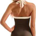 SUUKSESS Women Sexy Tummy Control One Piece Swimsuit Halter Retro Bathing Suit (Brown, M)