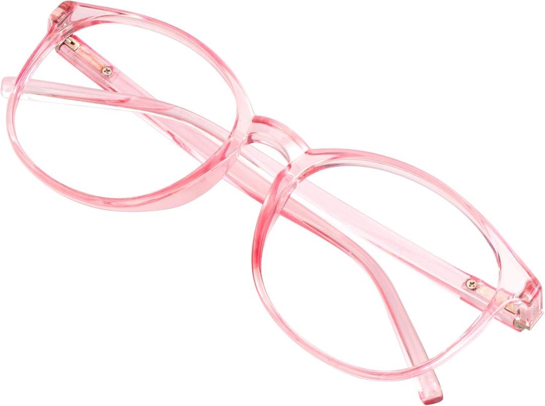 VisionGlobal Blue Light Blocking Glasses for Women/Men, Anti Eyestrain, Stylish Oval Frame, Anti Glare (Clear Pink, +1.00 Magnification)