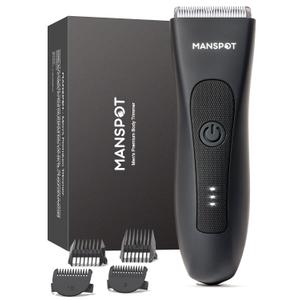 MANSPOT Manscape Groin & Body Hair Trimmer for Men, Electric Ball Pubic Trimmer Shaver,Manscape Kit with 4 Guard,Replaceable Ceramic Blade Heads,Waterproof Wet/Dry Shaver,90 Minutes Shaving (Black)