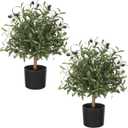 25.5 Tall Artificial Topiary Ball Olive Tree Set of 2 Pack, Olive Boxwood Topiary Ball Potted Bushes UV Resistant Potted Plants for Garden Indoor Outdoor Home Decor
