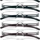 VisionGlobal 8 Pairs Reading Glasses, Blue Light Blocking Glasses, Computer Reading Glasses for Women and Men, Fashion Square Eyewear Frame (4black+4brown,+1.00 Magnification)