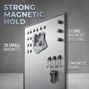 AMAATE 2432 Inch DIY Magnetic Stainless Steel Bulletin Board, Silver Metal Frame Wall Art & Photo Display with Magnets & Hooks, Modern Style Wall Mount Organizer