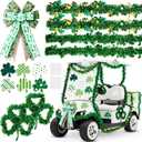 33 Pcs St. Patrick's Day Parade Golf Cart Decoration Include Irish St Pattys Wreath Bow Green Shamrocks Tinsel Garlands Shamrock Cutouts Stickers for Outdoor Indoor Holiday Party Decoration