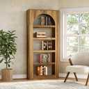 LITTLE TREE 5-Tier Arched Bookshelf, 70.8 Inches Tall Bookcase, Modern Open Display Storage Shelf, Large Bookcases Bookshelves Organizer for Living Room, Office, Bedroom, Light Brown