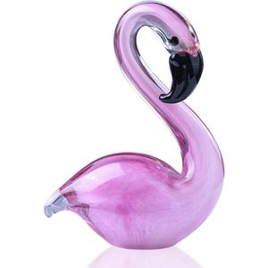 QFkris Hand Blown Glass Pink Flamingo Figurines, Art Glass Flamingo Sculpture, Souvenir Home Decor Valentines Day Gift for Women (Style 2)