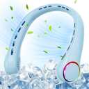Neck Fan - 360° Cooling Portable Fan with LED Light, Super Quiet Wearable Personal Fan, Summer Essentials & Must Haves Travel Fan for Home Office Travel Beach, Gifts for Men Women Light Blue 