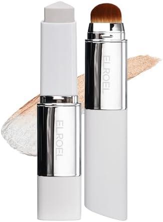 ELROEL BLANC Cover Cream Stick V - Korean Color-Changing Foundation with Detachable Brush - Full to Medium Coverage Base Makeup (201 Light, 0.45 oz)