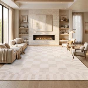 GarveeHome 8x10 Area Rugs Geometric Washable Modern Beige Checkered Rug
