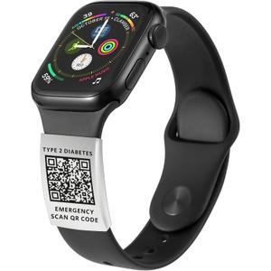 MYLUCKYTAG QR Medical ID Tag for Watch Band - Laser Engraved - Personalized ID Tag for Apple Watch Safety Plate - Medical Alert - Free Online Emergency Medical Profile (TYPE 2 DIABETES,Silver)