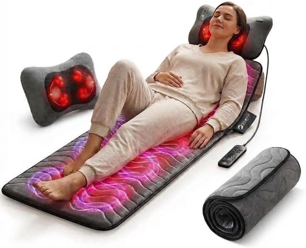Powermat Full Body Massage Mat with Heat - Shiatsu Back Massager Pad for Bed, Chair & Recliner - Electric Vibrating Heating Pad - Whole Body Massager Mat for Pain Relief - Massage Mattress by Powerfit