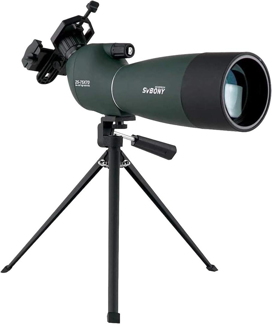 SVBONY SV28 Spotting Scopes with Tripod, Angled 25-75x70mm Spotter Scope with Phone Adapter, Waterproof Fogproof Spotting Scope for Bird Watching, Target Shooting, Wildlife Viewing