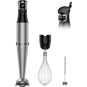 Immersion Blender Handheld 1100W 3 in 1 Corded Stick Hand Blenders for Kitchen with Trigger Speed Control, with Whisk, Milk Frother Attachemnts, Perfect Emulsifier for Soup, Smoothie, Puree (Silver)