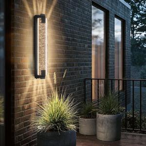 camuucci Dusk to Dawn Outdoor Light with Crystal Bubble Glass,15.7 Inches LED Porch Lights Outdoor Waterproof Modern Outside Sconce Wall Mount for Doorway Hallway (Black, 31.1 Inch)
