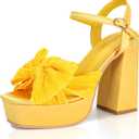 KHPAERMEI Bow Knot Platform Heels for Women Fashion Open Toe Chunky Heeled Sandals Ankle Strap Wedding Party Dress High Heels (7, Yellow)
