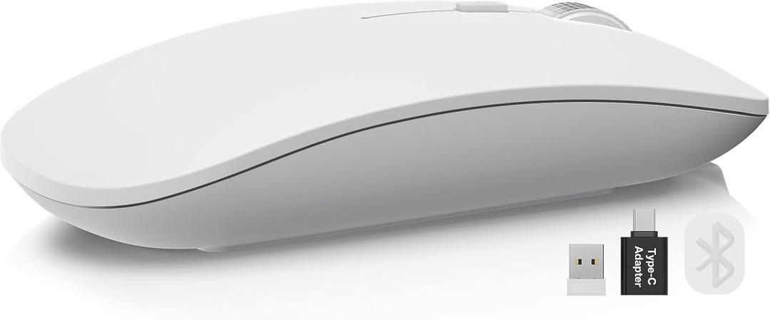 SABLUTE M31 Bluetooth Mouse for MacBook Pro/Air, iPad - Rechargeable Tri-Mode Wireless Mouse for 3 Devices (BT 5.2 + 2.4G), Sleek Slim Silent Mouse for Surface, Windows, White