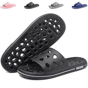 FINLEOO Shower Shoes for Women Men, Quick Drying Shower Sandals with Drain Holes Non-Slip Pool Slides Comfortable Lightweight House Slippers-Black (12-13 Women/11-12 Men)