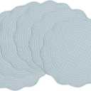 BALAPET Quilted Placemats Set of 6, 100% Cotton 14" Table Mats Farmhouse Style, Reversible Round Tabletop with Scalloped Edges for Kitchen Dinner Party Holidays (Water Blue, 6)