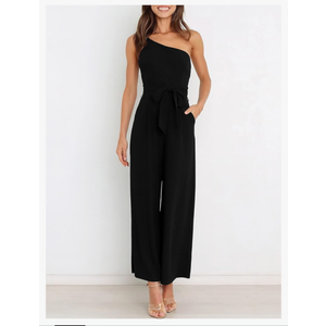 ANRABESS Women Summer Dressy Jumpsuits One Shoulder Sleeveless Casual Wide Leg Pants Romper Jumper 2026 Trendy Fall Outfits,Size L