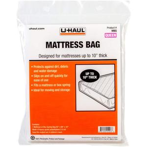 U-Haul Standard Queen Mattress Bag  Moving & Storage Cover for Mattress or Box Spring  92" x 60" x 10"
