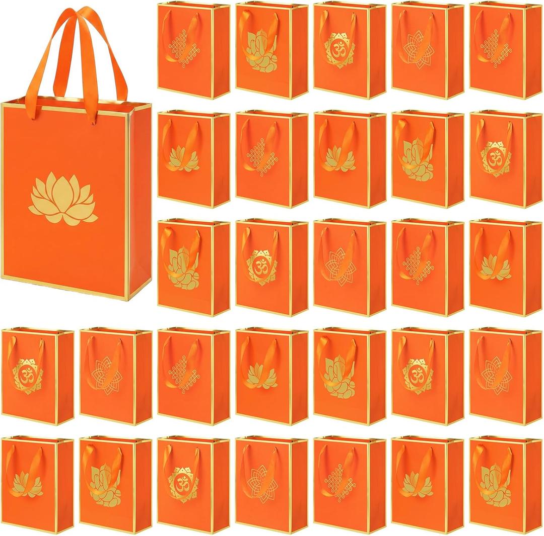 Sabary 30 Pcs Indian Return Paper Gift Bags for Wedding Bulk 9 x 7 Inches Hindu Religious Pooja Wedding Party Favor Bags with Handle Small Diwali Pouch for Indian Pooja Housewarming (Ginger Yellow), 1 Count