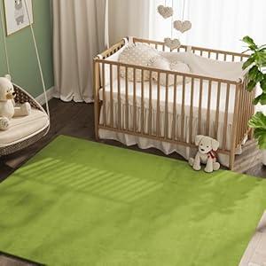 jinchan Solid Plush Area Rug 3x5 Performance Shaggy Rug Washable Area Rug Indoor Soft Rug Modern Faux Wool Rug Cozy Non Slip Carpet for Living Room Kids Room Bedroom Dining Room Nursery Green