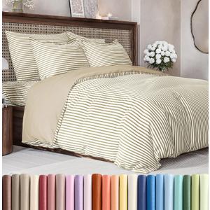 Duvet Cover King Size Set - Extra Soft King Size Duvet Cover 104 x 90 with 2 Pillow Shams - Hotel Luxury Easy Care & Fade Free w/Zipper Closures & Ties - Comfy Breathable Bedding Set (Beige Stripes)