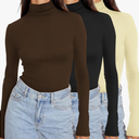 Ekouaer Women's 2 Pack Turtleneck Long Sleeve Shirts Slim Fit Thermal Underwear Tops Lightweight Pullover Tees M