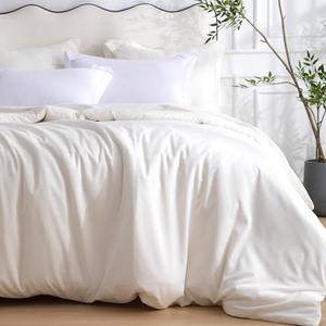 SheRest 1 Piece Duvet Cover Full Size - 100% Viscose Derived from Bamboo, Soft Breathable Cooling Comforter Cover for Hot Sleepers, 8 Corner Ties and Zipper Closure, No Comforter, Light Beige, 80"x90"