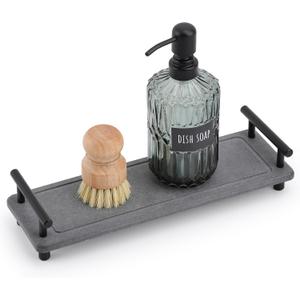 Segbeauty 12x4in Kitchen Sink Organizer, Instant Dry Sink Caddy Stone Drying Mat with Handle, Diatomaceous Earth Fast Drying Stone Vanity Tray Bathroom Sink Mat Soap Holder Countertop Organizer Rack (Gray)