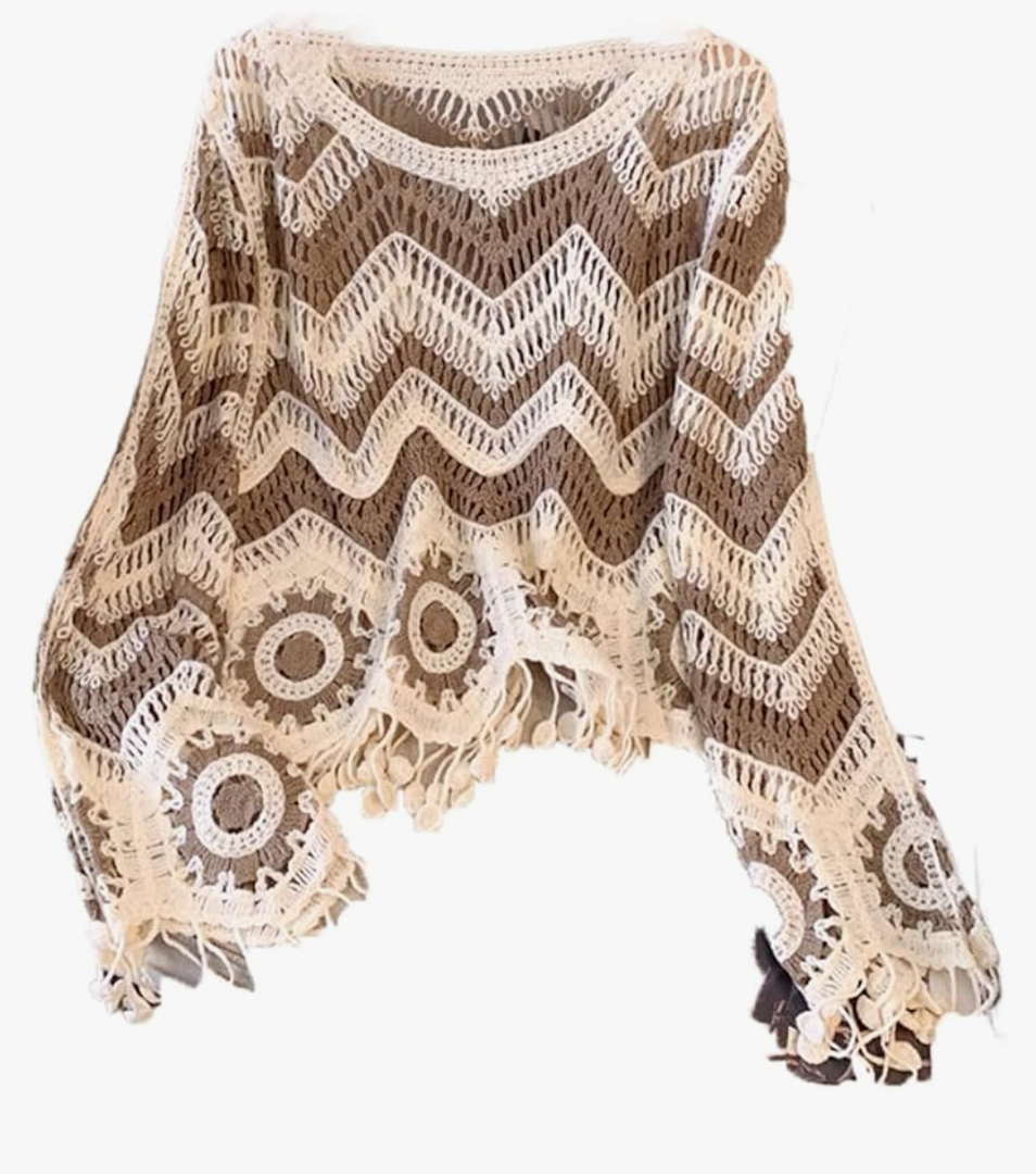 Irregular Contrasting Striped Sweater for Womens Spring Heavy hookflower Tassel Blouse top, 3XL