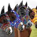 Frienda 4 Pcs Horse Fly Mask with Ears Mesh Comfort, Geometric, Large | UV Protection, Insect Pest Defense, Soft Breathable Mesh, Elastic Fit, Suitable for Horses and Foals, Outdoor Pasture, Large