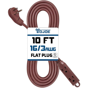 YOJOE 3-Outlets Flat Plug Indoor Extension Cord Outlet Extender, 3 Prong 10 ft 13A Power Strip, 16 Gauge Heavy Duty Brown Extension Cord, 16/3 SJTW, UL Listed