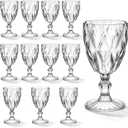 Tioncy 12 Pcs Plastic Wine Glasses Vintage Stemware Water Goblets 11 oz Unbreakable Wine Glasses Bulk Reusable Party Drinking Cup Champagne Flute for Wedding Reception Shower Bar Birthday(Clear)