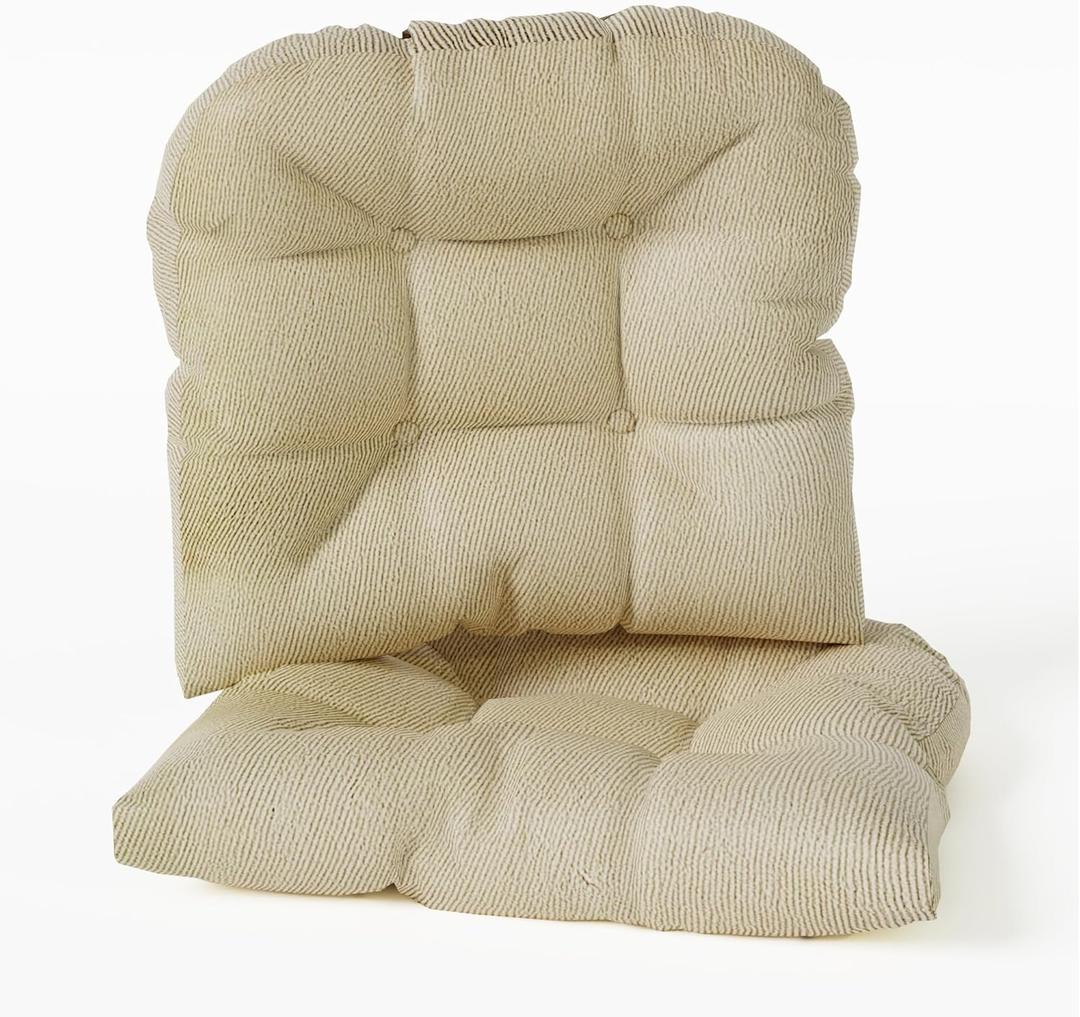 Klear Vu Gripper Overstuffed Universal Non-Slip Dining Chair Cushions for Kitchen Decor or Office Use, U-Shaped Skid-Proof Seat Pad, 15x15 Inches, 2 Count (Pack of 1), Linear Stone Tan