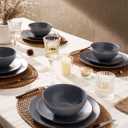 Famiware Venus Plates and Bowls Sets, 24 Pieces Stoneware Speckled Dishes Dinnerware Set for 8, Matte Charcoal - Microwave & Dishwasher Safe, Modern Minimalist, for Everyday Meals & Formal Dining