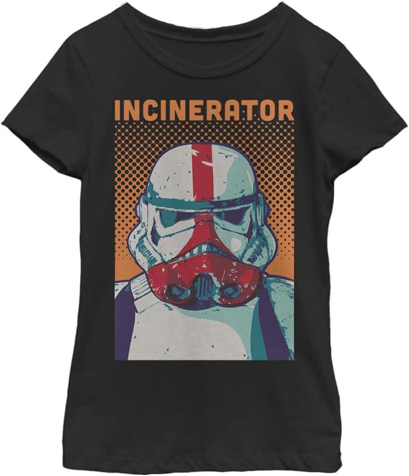 STAR WARS Mandalorian Halftone Incinerator Girls Short Sleeve Tee Shirt (Large, Black)